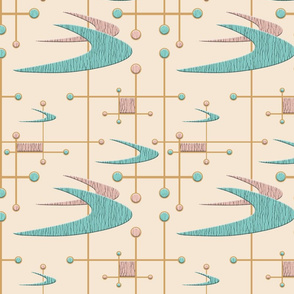 Mid Century Modern Boomerangs in Blush Pink and Blue