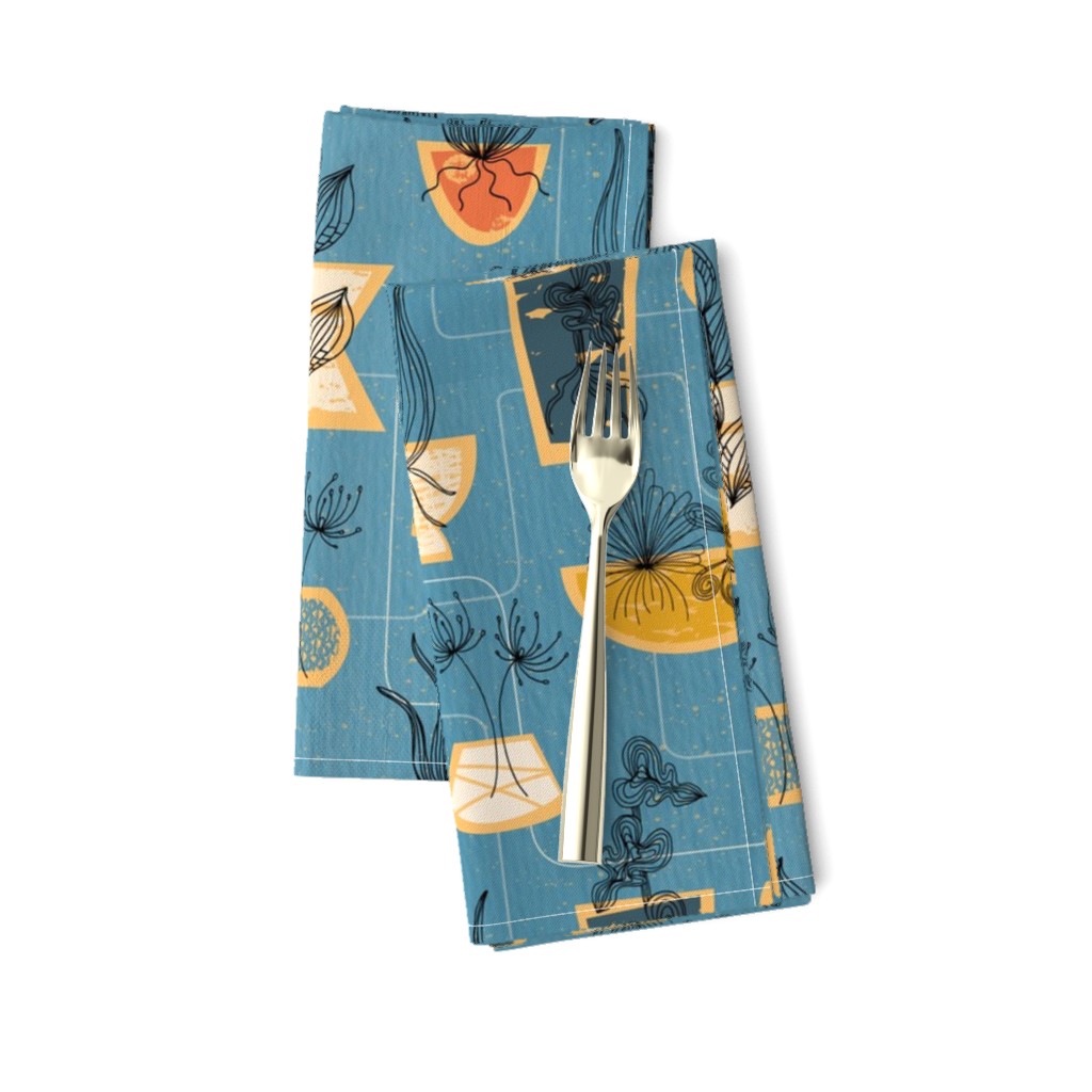 1950s Houseplants- Blue // retro midcentury modern plants vintage mid mod planters leaves fabric