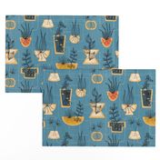 1950s Houseplants- Blue // retro midcentury modern plants vintage mid mod planters leaves fabric