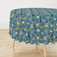 1950s Houseplants- Blue // retro midcentury modern plants vintage mid mod planters leaves fabric