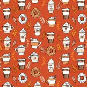 SMALL - pumpkin spice latte fabric coffee and donuts fall autumn traditions rust