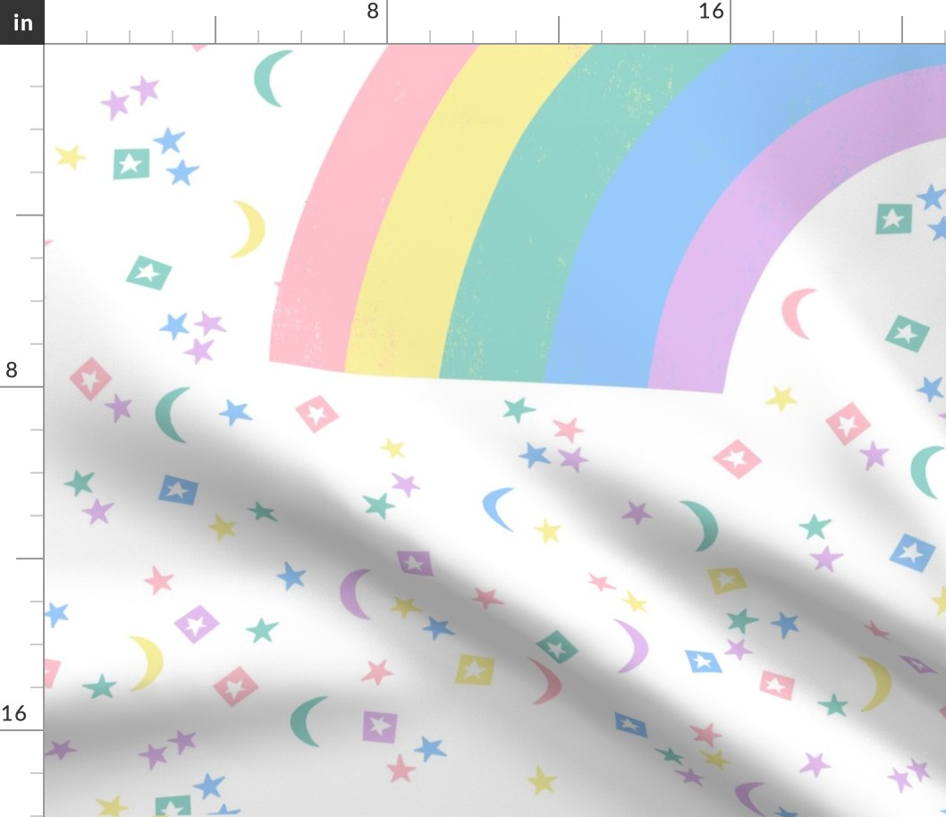 42"x 36" Rainbow Blanket - One Yard Panel (42" wide fabrics only) - rainbow, pastel, stars, magic, nursery, baby, cute, moon, 