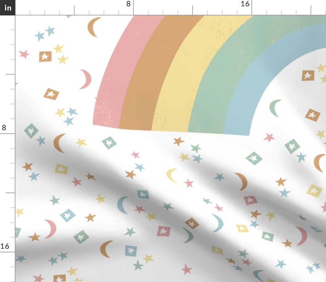 42"x 36" Rainbow Blanket - One Yard Panel (42" wide fabrics only) - rainbow, earth tones, stars, magic, nursery, baby, cute, moon, 