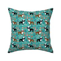 boston terrier dog fabric, nautical summer lighthouse design - turquoise