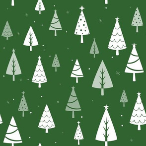 Retro Christmas Tree Pattern on Green
