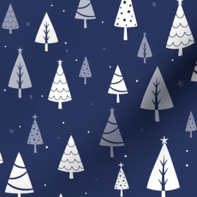 Retro Christmas Tree Pattern on Blue