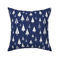 Retro Christmas Tree Pattern on Blue