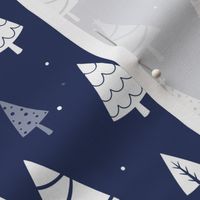 Retro Christmas Tree Pattern on Blue