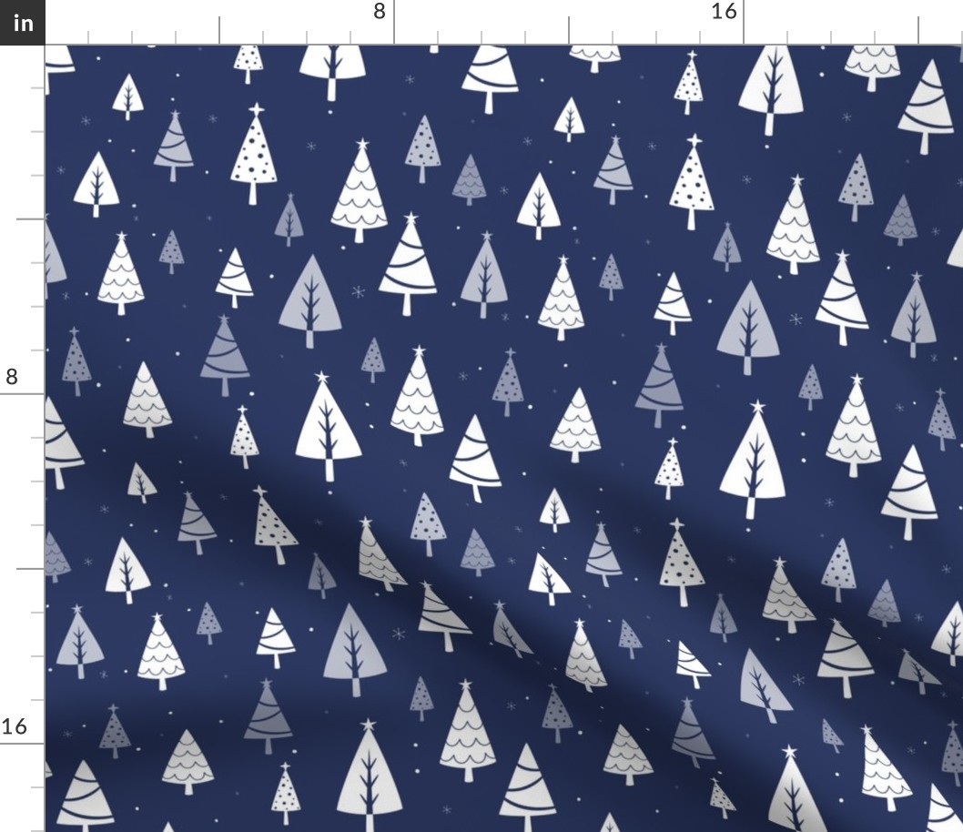 Retro Christmas Tree Pattern on Blue