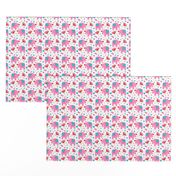 Cute Baby Girls Pink Elephants with Red Flowers on White