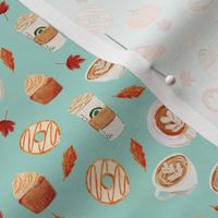 SMALL - watercolor psl - pumpkin spice latte, coffee, latte, pumpkin, fall, autumn fabric - mint