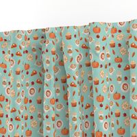 SMALL - watercolor psl - pumpkin spice latte, coffee, latte, pumpkin, fall, autumn fabric - mint