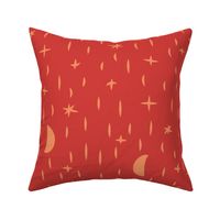 large - moon and stars in orange on coral