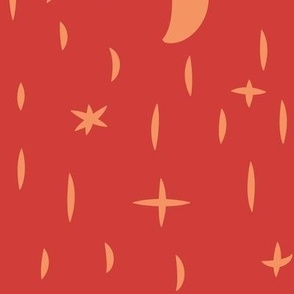 large - moon and stars in orange on coral