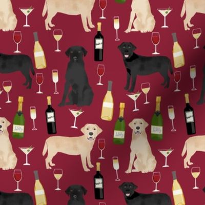 labrador wine fabric - black and yellow labs wine, white wine, red wine cute dogs