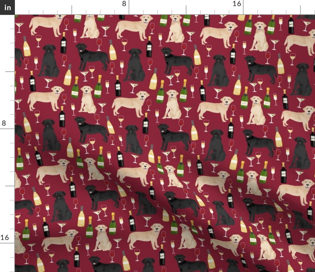 labrador wine fabric - black and yellow labs wine, white wine, red wine cute dogs