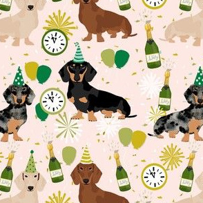 dachshund new years eve print - cute dog, dogs, nye, clock, midnight, celebration, champagne