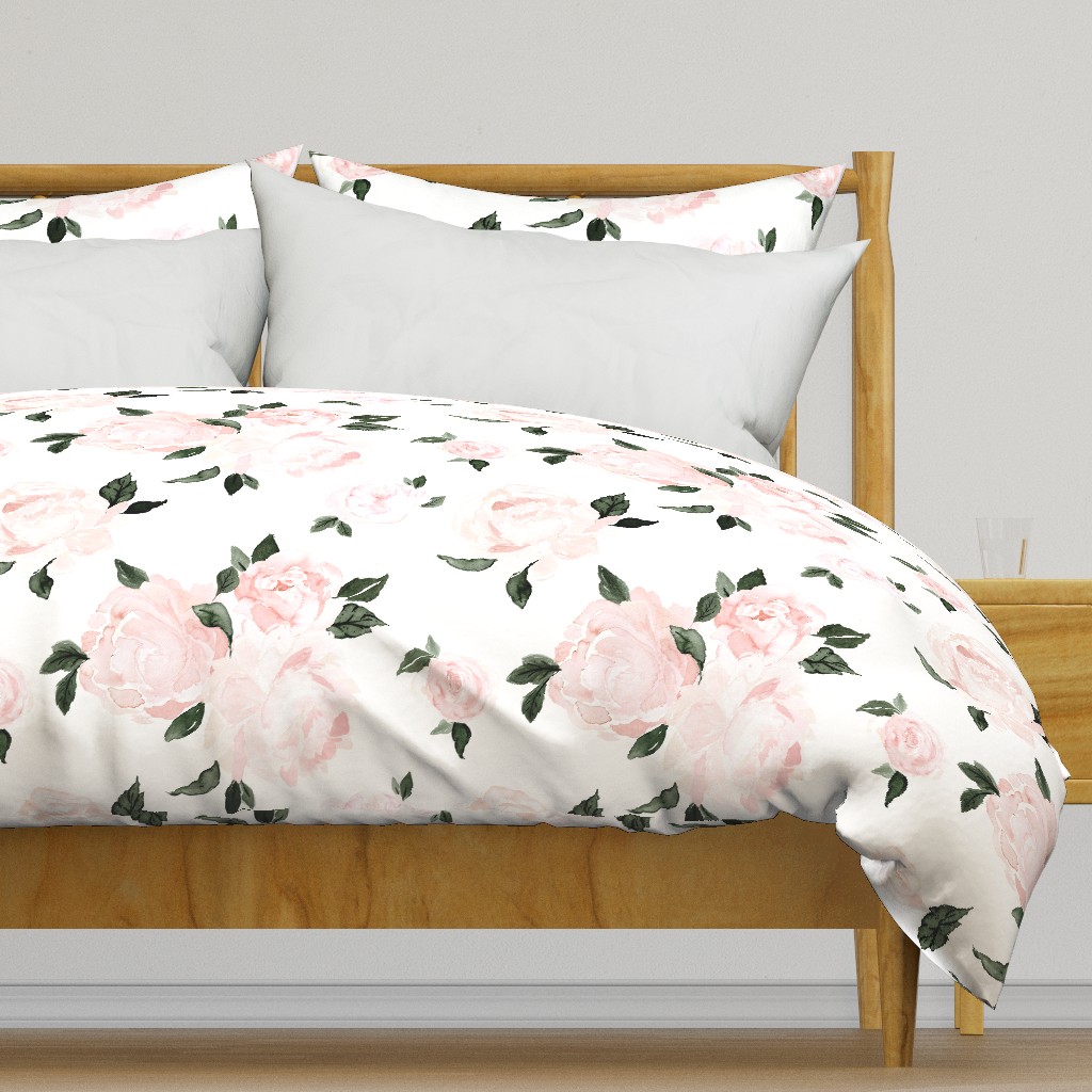 vintage pink floral dark green - white