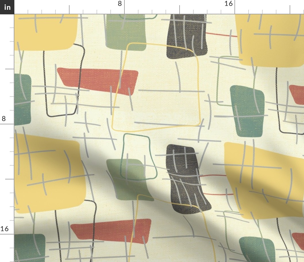 retro, modern, fünfziger Jahre, Tapete, skizzieren, Moderne, 50er Jahre,  Jumbo Stoffe | Spoonflower