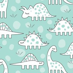 white dinos on teal