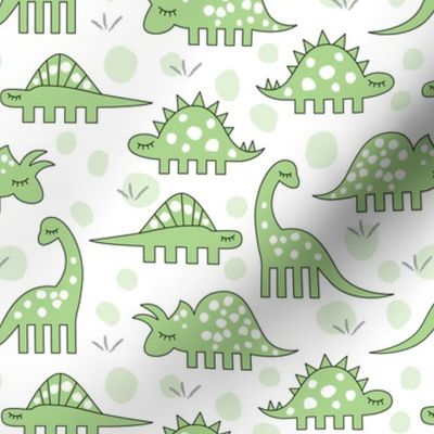 mint green dinos on white