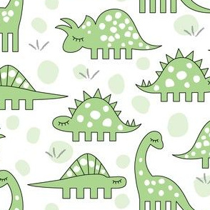 mint green dinos on white