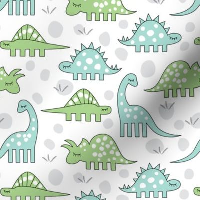 green and blue dinos on white