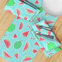 Watermelons neon teal red green crayons