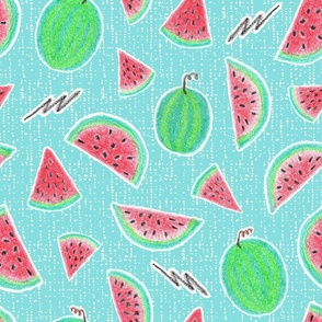 Watermelons neon teal red green crayons