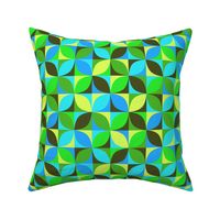 Mid-century Modern retro circles mix neon green blue