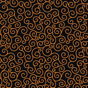 orange curlicues on black 