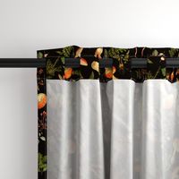 12" Nostalgic Autumn Harvest Victorian Forest on Black. Dark Gothic Dark Academia Mystic Botany Home Decor with Antique Fabric and Psychedelic Goth Mushroom Wallpaper