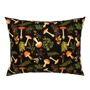 12" Nostalgic Autumn Harvest Victorian Forest on Black. Dark Gothic Dark Academia Mystic Botany Home Decor with Antique Fabric and Psychedelic Goth Mushroom Wallpaper