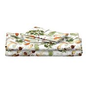 18" Autumn Harvest in the forest - double layer on white-Antique mushroom fabric,mushrooms fabric Psychadelic  Mushroom Wallpaper