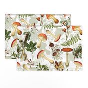 18" Autumn Harvest in the forest - double layer on white-Antique mushroom fabric,mushrooms fabric Psychadelic  Mushroom Wallpaper