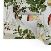 18" Autumn Harvest in the forest - double layer on white-Antique mushroom fabric,mushrooms fabric Psychadelic  Mushroom Wallpaper