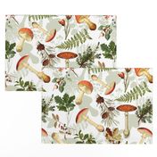 18" Autumn Harvest in the forest - double layer on white-Antique mushroom fabric,mushrooms fabric Psychadelic  Mushroom Wallpaper