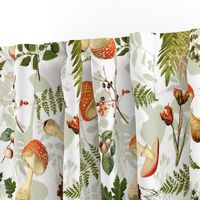 18" Autumn Harvest in the forest - double layer on white-Antique mushroom fabric,mushrooms fabric Psychadelic  Mushroom Wallpaper