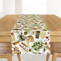 21" Nostalgic Autumn Thanksgiving in the forest - double on white-Antique mushroom fabric,mushrooms fabric Psychadelic  Mushroom Wallpaper