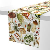 21" Nostalgic Autumn Thanksgiving in the forest - double on white-Antique mushroom fabric,mushrooms fabric Psychadelic  Mushroom Wallpaper