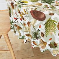 21" Nostalgic Autumn Thanksgiving in the forest - double on white-Antique mushroom fabric,mushrooms fabric Psychadelic  Mushroom Wallpaper