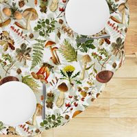 21" Nostalgic Autumn Thanksgiving in the forest - double on white-Antique mushroom fabric,mushrooms fabric Psychadelic  Mushroom Wallpaper