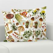 21" Nostalgic Autumn Thanksgiving in the forest - double on white-Antique mushroom fabric,mushrooms fabric Psychadelic  Mushroom Wallpaper