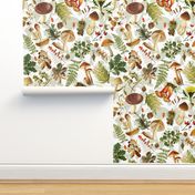 21" Nostalgic Autumn Thanksgiving in the forest - double on white-Antique mushroom fabric,mushrooms fabric Psychadelic  Mushroom Wallpaper