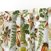 21" Nostalgic Autumn Thanksgiving in the forest - double on white-Antique mushroom fabric,mushrooms fabric Psychadelic  Mushroom Wallpaper