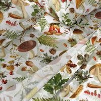 21" Nostalgic Autumn Thanksgiving in the forest - double on white-Antique mushroom fabric,mushrooms fabric Psychadelic  Mushroom Wallpaper