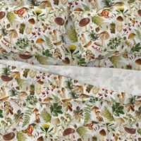 21" Nostalgic Autumn Thanksgiving in the forest - double on white-Antique mushroom fabric,mushrooms fabric Psychadelic  Mushroom Wallpaper