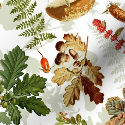 21" Nostalgic Autumn Thanksgiving in the forest - double on white-Antique mushroom fabric,mushrooms fabric Psychadelic  Mushroom Wallpaper