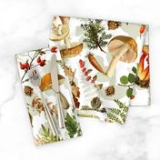 21" Nostalgic Autumn Thanksgiving in the forest - double on white-Antique mushroom fabric,mushrooms fabric Psychadelic  Mushroom Wallpaper