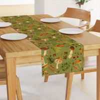 18" Thanksgiving in the Forest on green-Antique mushroom fabric,mushrooms fabric Psychadelic  Mushroom Wallpaper